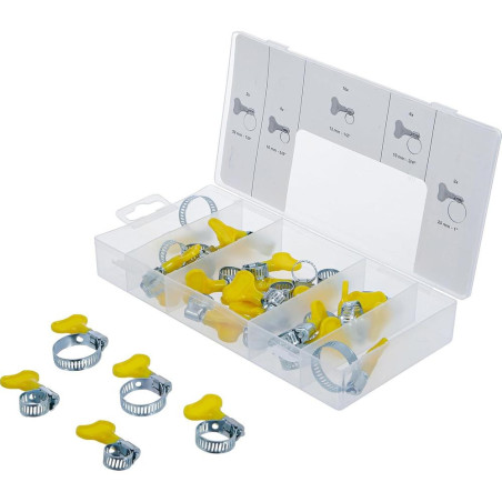 Assortiment de 26 Colliers avec Écrou Papillon - Acier, Fixation Pratique et Réglable - BGS