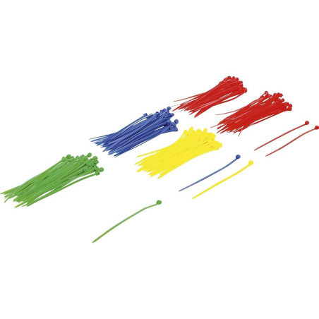 Assortiment de Colliers Plastique Multicolore 2,4 x 100 mm - 200 Pièces - Fixation Pratique et Polyvalente - BGS