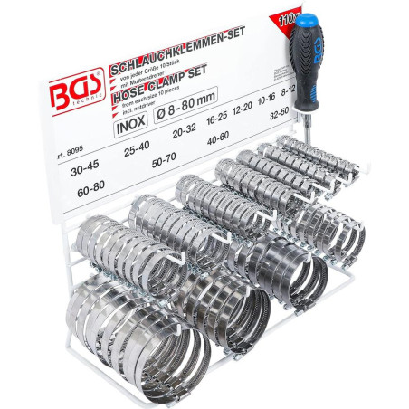 Assortiment de 111 Colliers Inoxydables - Sur Tableau - Résistants et Durables - BGS