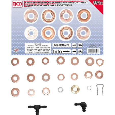 Assortiment de Joints en Cuivre pour Injecteur 551 pièces - Cuivre - Étanchéité Fiable et Durable - BGS