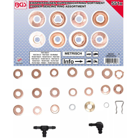 Assortiment de Joints en Cuivre pour Injecteur 551 pièces - Cuivre - Étanchéité Fiable et Durable - BGS