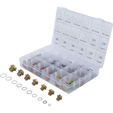 Assortiment de Bouchons de Vidange et Joints Aluminium - 534 Pièces - Largeur 18,4 cm, Hauteur 4,7 cm, Profondeur 27,8 cm - BGS