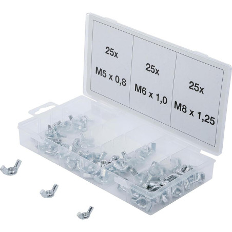 Assortiment d'Écrous-Papillons 75 pcs, Acier, Faciles à Manipuler, Pro - D-Work