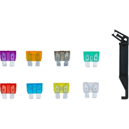 Assortiment de Fusibles Auto 97 pièces - Largeur 11,1 cm, Hauteur 3,1 cm, Profondeur 22,6 cm - Variété Complète pour Prote - BGS