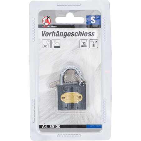 Cadenas Type S 32 mm - Acier, Compact et Sécurisé, Pro - D-Work