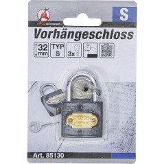 Cadenas Type S 32 mm - Acier, Compact et Sécurisé - BGS