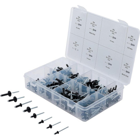 Assortiment de Rivets Pop Aluminium 3,2-4,8 mm - 200 Pièces - Fixation Rapide et Durable - BGS
