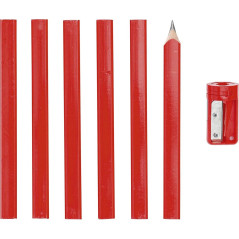 Crayons de Menuisier 7 pièces 175 mm - Avec Taille-Crayon - Précision et Praticité - BGS