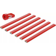 Crayons de Menuisier 7 pcs 175 mm - Avec Taille-Crayon - Précision et Praticité, Pro - D-Work