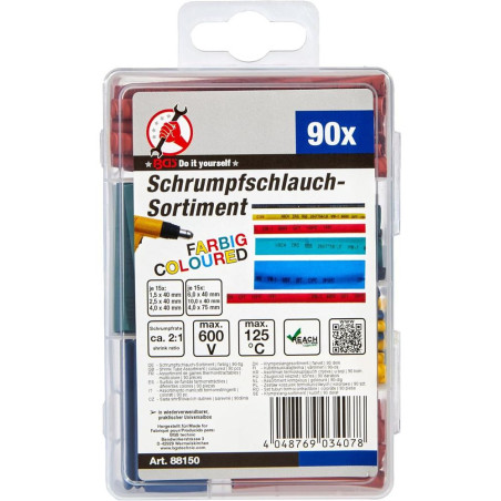 Assortiment de Gaines Thermorétractables Multicolores - 90 Pièces - Polyoléfine, Isolation et Protection Électrique - BGS