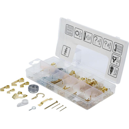 Assortiment de Crochets à Tableau 196 pièces - Acier, Pratique et Polyvalent - - BGS