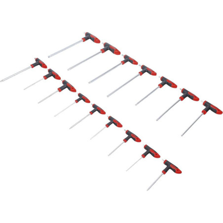 Clés Poignée T 16 pcs - Six Pans Intérieurs Torx - Précision et Confort d Utilisation - Acier - D-Work
