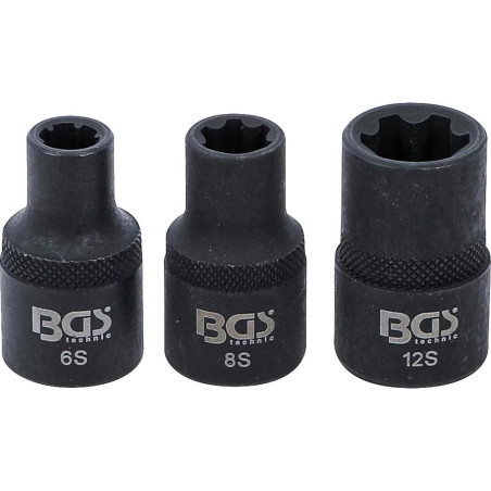 Jeu de Douilles Profil Cannelé M6S, M8S, M12S - 3 pcs - Précision et Durabilité, Acier - D-Work