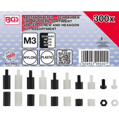 Assortiment de Vis de Séparation et Écrous Hexagonaux Nylon - 300 pcs - Résistants et Légers - - BGS