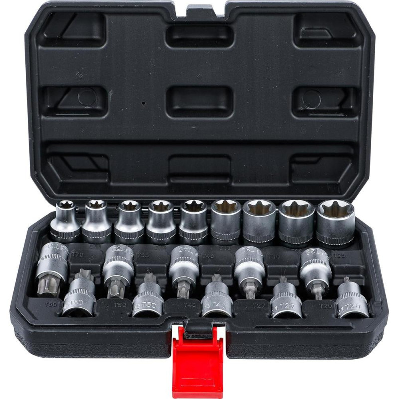 Jeu d’Embouts et Douilles 12,5 mm (1/2 ) - Profil Torx / Profil E, 19 Pièces - Polyvalent et Pratique pour Bricolage - BGS