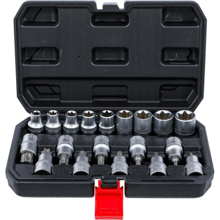 Jeu d’Embouts et Douilles 12,5 mm (1/2 ) - Profil Torx / Profil E, 19 Pièces - Polyvalent et Pratique pour Bricolage - BGS
