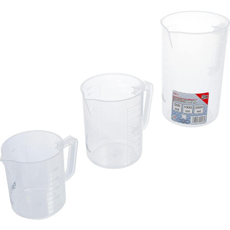 Jeu de Brocs Graduées 3 pcs - Plastique Transparent - Mesure Précise et Pratique, Pro - D-Work