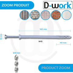 100 NHS Countersunk Dowels D. 8 x 140 mm with Countersunk Head Screws - D-Work