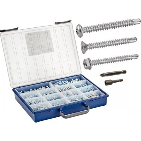 Coffret 1779 Pcs Vis Autoperceuses TC TF TH + Embouts, Acier Zn - D-Work