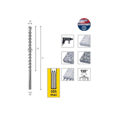 Foret Pour Marteau Perforateur SDS-Max Ø40 mm Long. Tot. 1320 mm Long. Coupe 1200 mm - ALPEN-MAYKESTAG