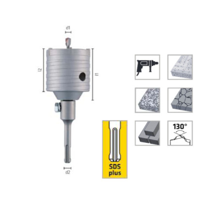 Couronne Diamantée SDS-Plus Ø80 mm - Longueur Totale 85 mm, Longueur de Coupe 65 mm - Extrêmement Résistante - ALPEN-MAYKESTAG
