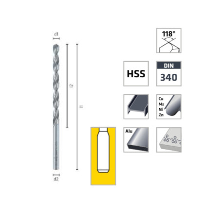Foret Hélicoïdal HSS Long 6 mm Ø - Longueur Totale 139 mm - Coupe 91 mm - Lot de 10 - ALPEN-MAYKESTAG