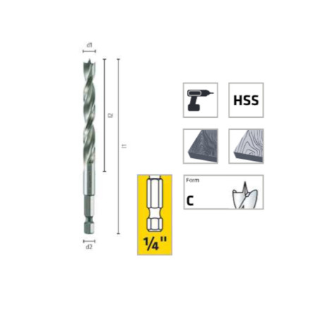 Foret Hélicoïdal Pour Bois Ø10 mm - Longueur Totale 133 mm, Coupe 87 mm - HSS Pour Machines - ALPEN-MAYKESTAG
