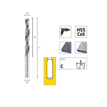 Foret Hélicoïdal HSS Cobalt Ø4 mm Long. Tot. 75 mm Long. Coupe 43 mm - Pour Bois - Machine - ALPEN-MAYKESTAG