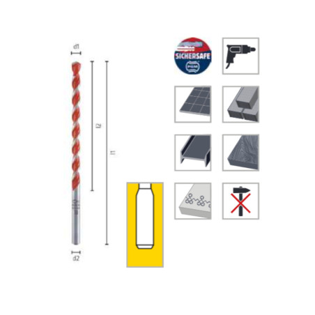 Foret Multi-Usage Carbure Tige Cylindrique Ø10 mm Long. 200 mm - ALPEN-MAYKESTAG