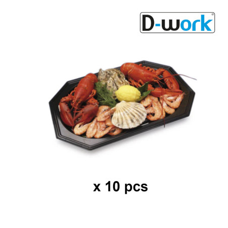 10 Black Octagonal Presentation Trays 35 x 24 cm Sturdy and Elegant PET Plastic - D-Work