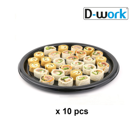 10 Elegant and Versatile Black Round Presentation Trays D. 30 cm in PET Plastic (Reusable) - D-Work