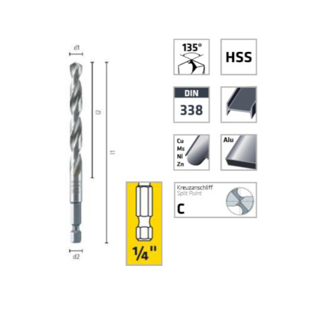 Foret Hélicoïdal HSS 3 mm - Emmanchement Hexagonal 1/4 DIN 338 RN - Usage Professionnel - ALPEN-MAYKESTAG