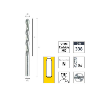 Foret Hélicoïdal Carbure Long Ø6,8 mm L109 DIN 338 - Coupe 69 mm - Précision et Durabilité - ALPEN-MAYKESTAG