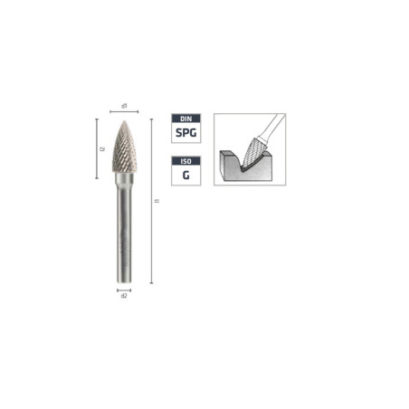 Fraise Sur Tige Carbure Ogive Bout Pointu Ø8x65 mm - Coupe Ø8 mm, Longueur Totale 65 mm - ALPEN-MAYKESTAG