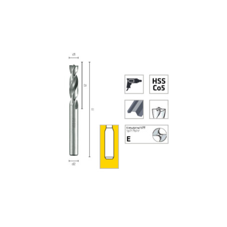 Foret Pour Points De Soudage HSS Cobalt Ø6 mm - Longueur Totale 80 mm - Longueur Perçage 39 mm - ALPEN-MAYKESTAG