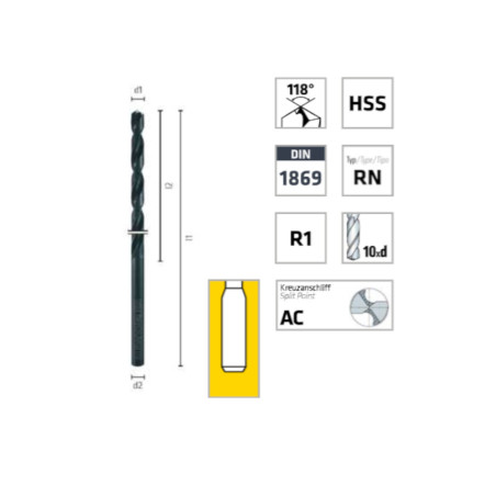 Foret Hélicoïdal Extra-Long Ø11,5 mm - HSS DIN 1869 R1 RN 280 mm - ALPEN-MAYKESTAG