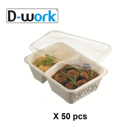 50 Coperchi trasparenti per vaschette in plastica PP a 2 scomparti da 705, 840 ml - Pratici e resistenti D-Work