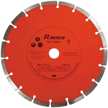 Disque Diamant Segment 230 mm - Classe C - Découpe Efficace et Précise sur Matériaux Durs - D-Work