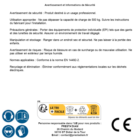 Palan Électrique 250/500kg – 18 mètres – Capacité de Levage Élevée – Idéal pour Chargement et Déchargement - RIBIMEX