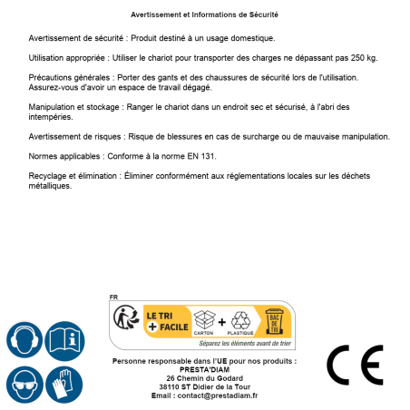Chariot Diable 250 kg – Roues Increvables – Pratique et Résistant - RIBIMEX