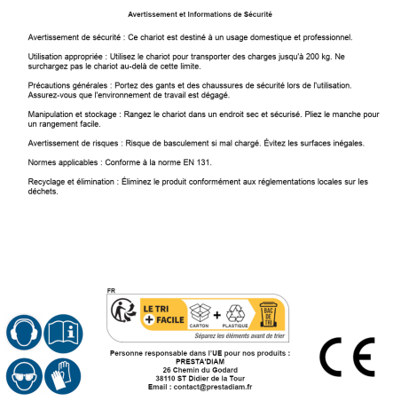 Chariot de Transport 200 kg – 4 Roues, Manche Pliant – Pratique et Maniable - RIBIMEX