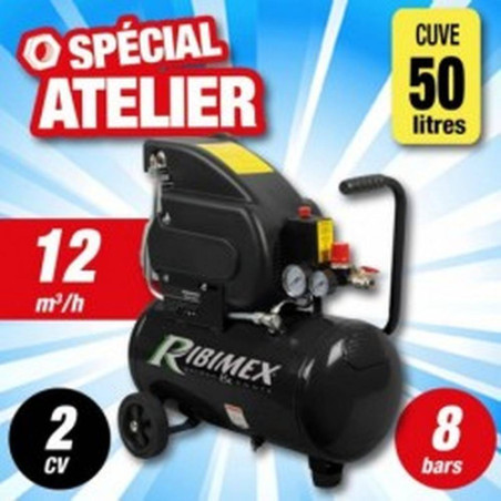 Compresseur Électrique 2CV 50L – 50 Litres – Puissant et Efficace – Idéal pour les Travaux de Pneumatique - RIBIMEX