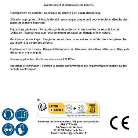 Dévidoir Automatique 20M – 20 mètres de câble – Pratique et Ergonomique – Rangement Facile - RIBIMEX