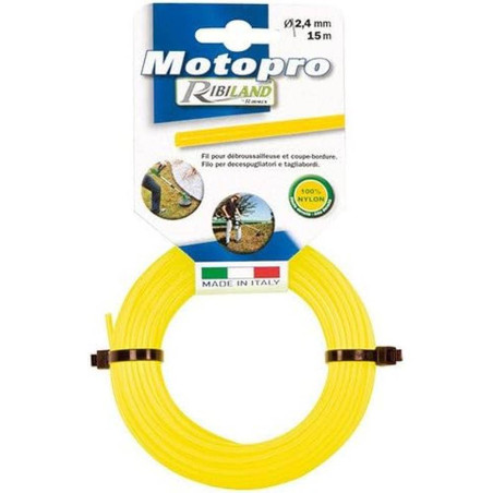 Fil Rond 15M Ø2,4 mm – Jaune pour Tête Débroussailleuse – Résistant et Durable - RIBIMEX