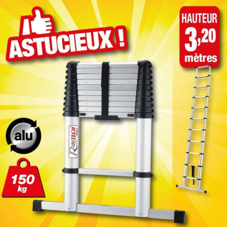 Échelle Télescopique 3M20 – 11 Barreaus – Pratique et Compacte – Idéale pour Accès en Hauteur - RIBIMEX