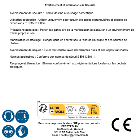 Housse 90g pour Table Rectangulaire et Chaises 310x150xH80 cm – Protection Légère et Durable – Idéale pour Événements - RIBIMEX