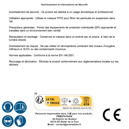 Masque Anti-Poussière FFP2 – Boîte de 20 – Protection Efficace contre les Particules – Confort et Sécurité - RIBIMEX