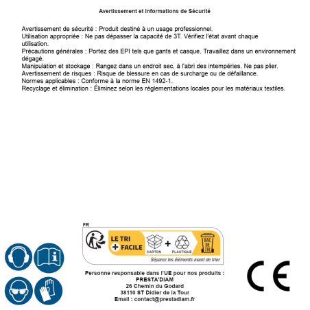 Élingue Plate 3T x 5m - Jaune - Résistante et Durable - Idéale pour Levage - D-Work