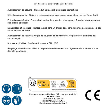 Scie à Métaux 30 cm – Avec 1 Lame – Précision et Efficacité – RIBIMEX - RIBIMEX