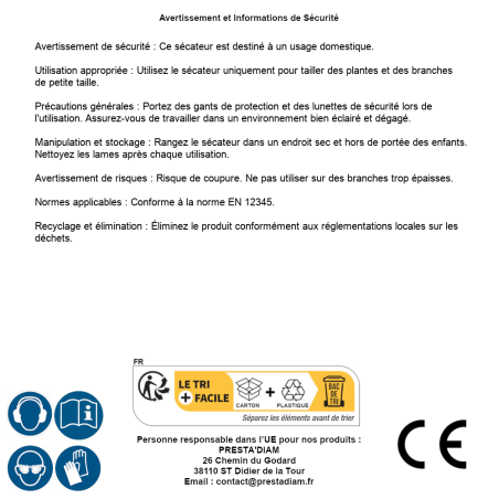 Sécateur 8" – Lames Courbées – Précision et Confort d'Utilisation - RIBIMEX
